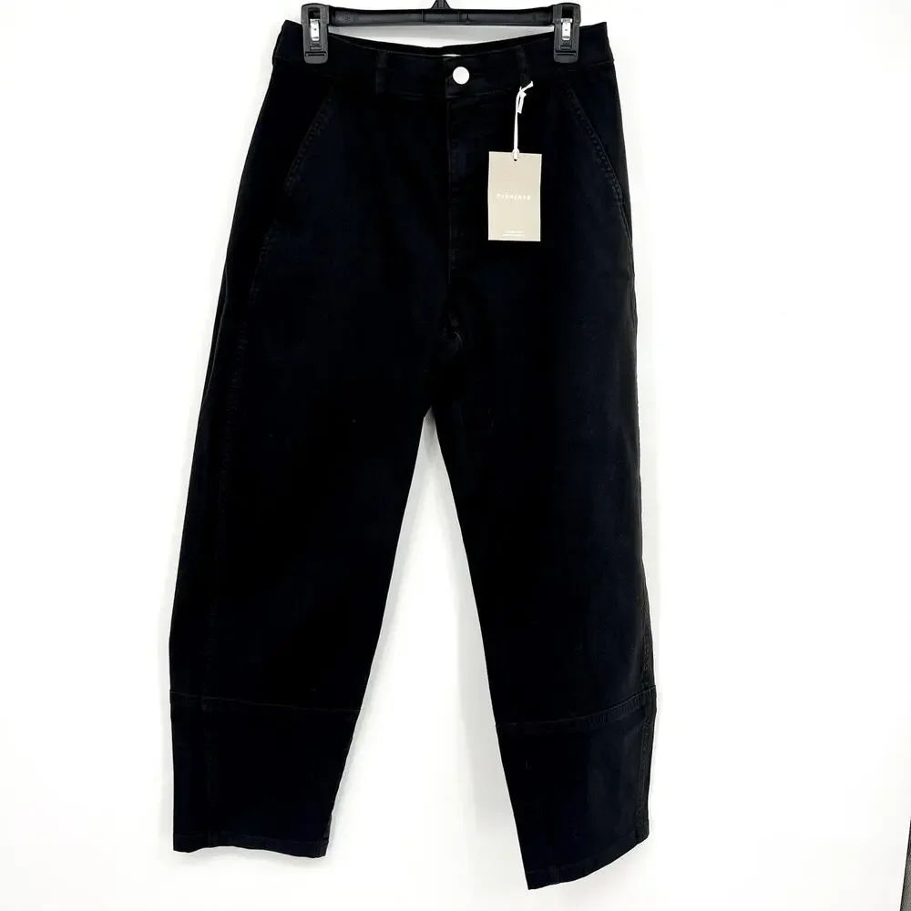 EVERLANE Women's The Utility Barrel Pants Size 12 TALL Black Cotton Twill NWT